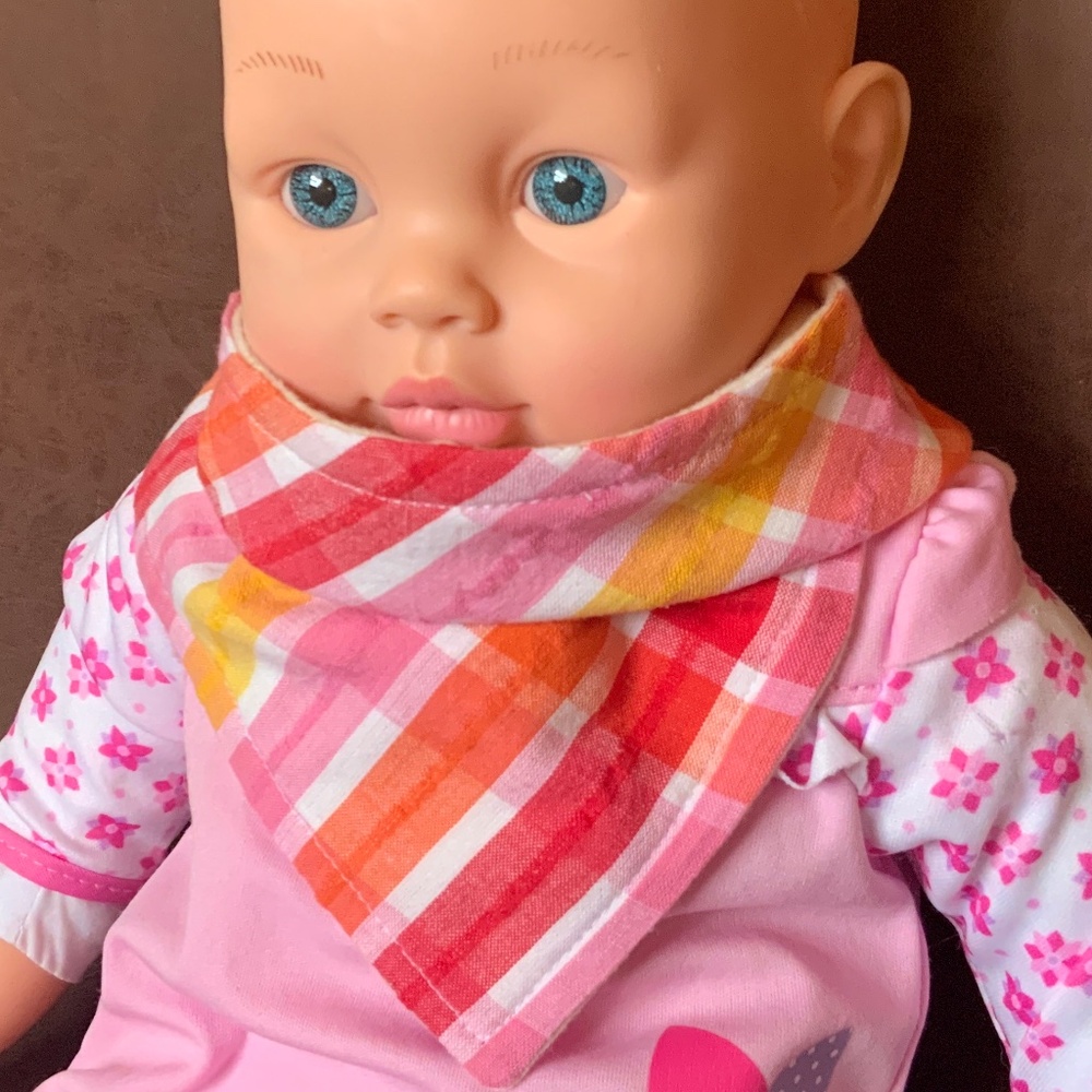 Pink Seersucker Bandanna Bib with Flannel Backing